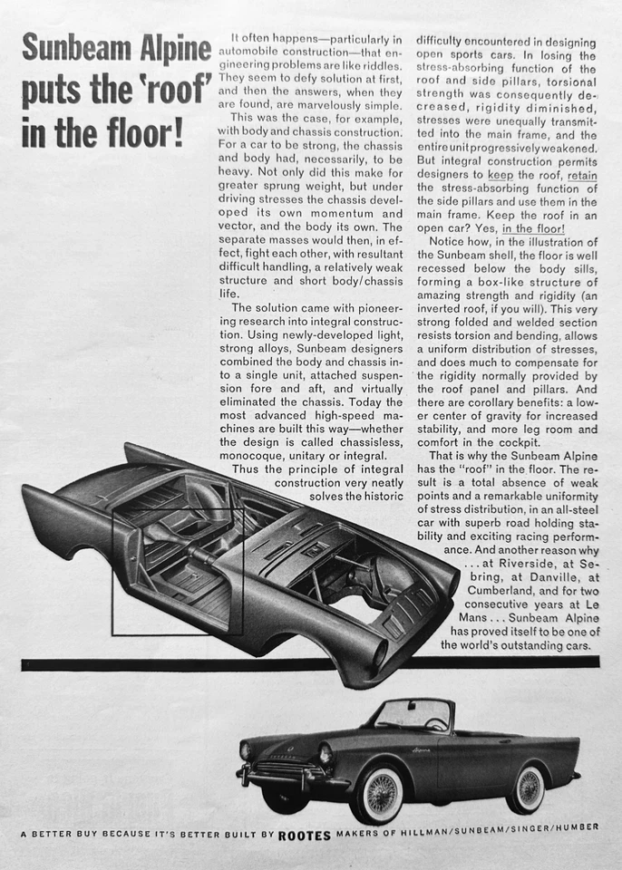 1962 Sunbeam Alpine ставит "крышу" в пол! Винтажная реклама #A276 - Изображение 1 из 1