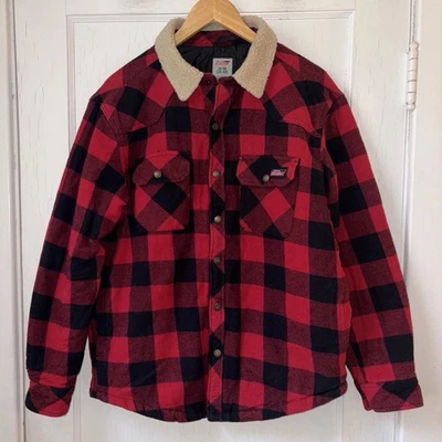 Dickies Mens Shacket M Red Sherpa Collar Buffalo Plaid Classic Outdoor Workwear - Image 1 of 4