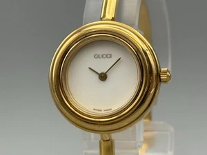 Excellent Vintage Gucci Change Bezel 1100-L Women's Watch Gold White Dial Quartz - Picture 1 of 13
