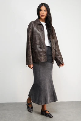 Warehouse Grey Denim Skirt Womens Casual Skirts - Image 1 of 4