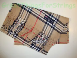 100% Cashmere Winter Scarf Scarve Scotland Warm Khaki Red Black Check Plaid NEW - Picture 1 of 1