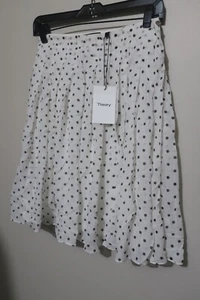 Theory Women's Lewdill Haze Dot Silk White/Black Skirt Size 0 - Picture 1 of 7