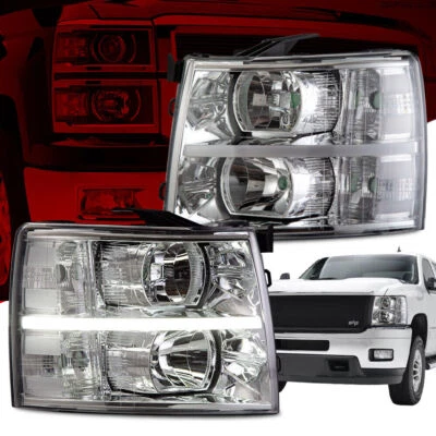 Par de faros cromados lentes transparentes para Chevy Silverado 1500 2500 3500 2007-2013 Foto 1 de 4