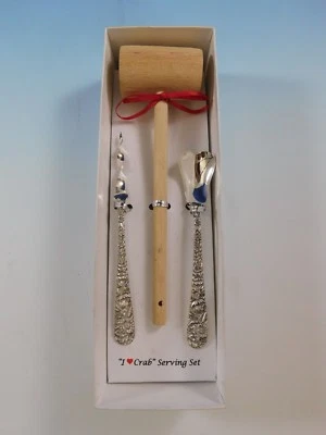 Juego de servir cangrejo de plata esterlina I Love Repousse by Kirk regalo para amantes del cangrejo Foto 1 de 4