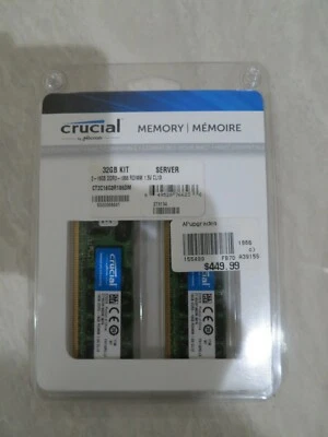 Crucial 32GB 1866 MHz PC3-14900 DDR3 Memory CT2K16G3R186DM Mac Compatible Server - Image 1 of 2