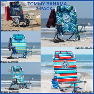 2-Pack Tommy Bahama Beach Chair Lay Flat Reclining, Backpack Straps, Storage NEW - Picture 1 of 19