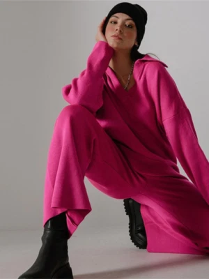 Conjunto de suéter de punto para mujer suéter pantalones de pierna ancha 2 piezas traje otoño chándal Foto 1 de 4
