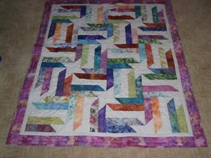COLORFUL LAP QUILT 55 x 47" white stars within brilliant stripes machine quilted - Picture 1 of 8