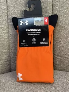 Under Armour Socks Orange Cushion UA Soccer Over-the-Calf Logo Youth M $12 MSRP - Picture 1 of 5