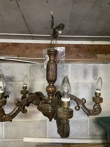 Wood Chandelier Vintage Updated Wiring With Edison Bulbs Cover