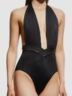 $350 Oye Women's Black Soldi Roman Plunge-Neck One-Piece Swimsuit Size Medium