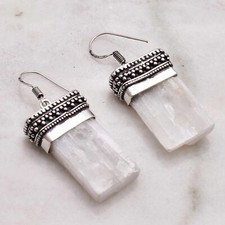 Earrings Jewelry 1.64" Ae 50584 Selenite Handmade Drop Dangle Antique Design
