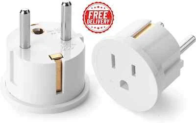 VI22 European Travel Plug Adapter Type E/F US to Europe US to EU Plug for Type C E F