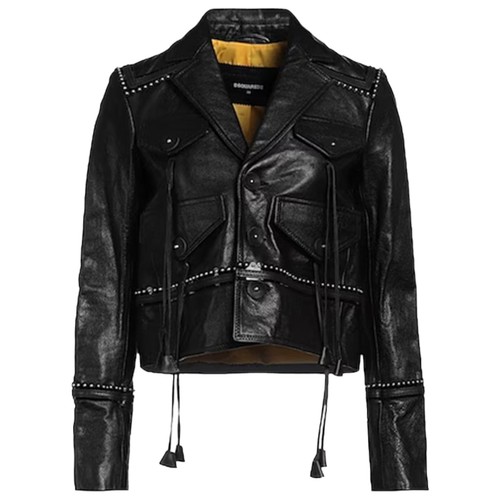 DSQUARED2 giacca biker donna in pelle slim fit donna cerniera cappotto outwear invernale