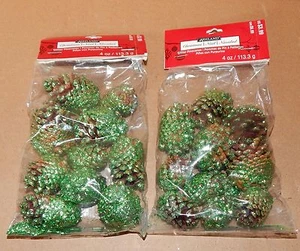 Ashland Glitter Pinecones Green Color 2pks 1" to 2" in Size 20 to 24 Total 19H - Picture 1 of 2