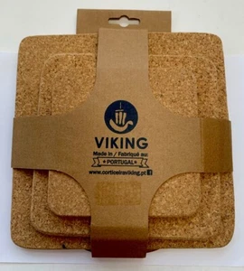 Viking 3 Piece Set of Cork Hot Pads Square Trivets - Made in Portugal - Picture 1 of 6