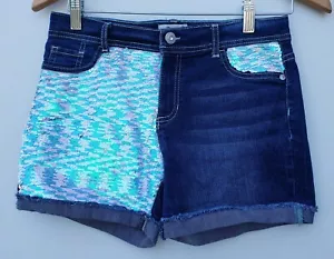 Girl's Jordache Flip Sequin Distressed Roll Cuff Denim Jean Shorts - Size: 16 - Picture 1 of 6