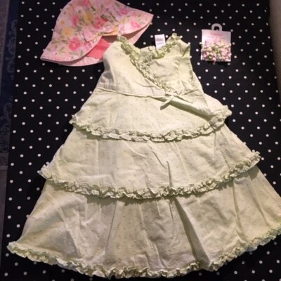 Vestido vintage Gymboree Garden Bloom pelo rizados pasadores sombrero usado en excelente estado nuevo con etiquetas 2T 12-24 Foto 1 de 4