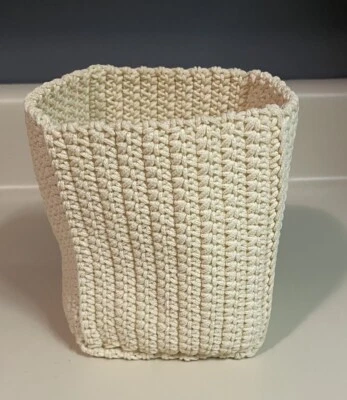 "Cubierta de cesta de tejido de ganchillo hecha a mano cesta de almacenamiento color crema 6x5""" Foto 1 de 4