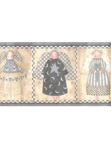 DEBBIE MUMM COUNTRY ANGELS IN BLUES WALLPAPER BORDER - Picture 1 of 1