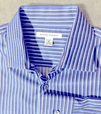 Camisa Banana Republic Para Hombre Talla Mediana 15-15 1/2 Azul Blanco Rayas Foto 1 de 4