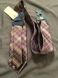 bnwt vince camuto silk plaid tie light/dark purple, blue, white  - Picture 1 of 3