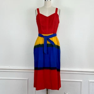 Vintage 70's Lanz Originals Bright Colorblock Sundress Pockets Size 9/10 - Picture 1 of 11