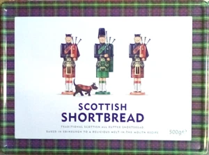 K S/H LARGE TIN SCOTTISH SHORTBREAD BELMON 27X19X5 CM COLLECTABLE BAG PIPERS - Picture 1 of 4