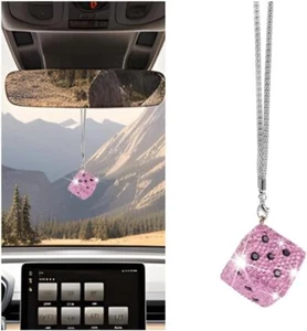Dijes colgantes de dados con puntos con espejo retrovisor de diamantes de imitación rosa para automóvil - Imagen 1 de 10
