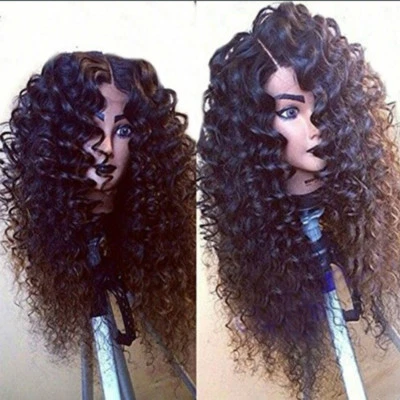 Long Black Kinky Curly Synthetic Lace Front Wigs Natural Full Hair Glueless Wig - Image 1 of 4