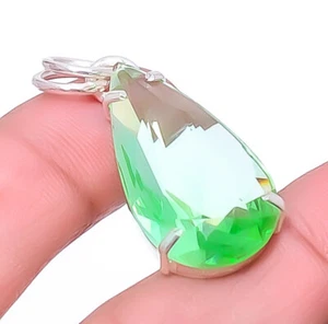 Green Amethyst Gemstone 925 Sterling Silver Solitaire Pendant 1.56" P7451-23 - Picture 1 of 1