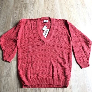Vtg 80s B.G. Basics Pullover Sweater Size L Coral Pink V-Neck 3/4 Sleeves NOS - Picture 1 of 7