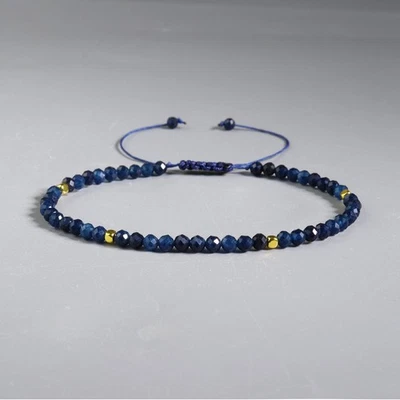 Pulsera Zafiro Natural,3mm Piedras Preciosas Cristal Delicado Minimalista Mujer Regalo Foto 1 de 2