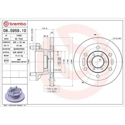 Disco Freno Brembo 08.5959.10 Prime Line per Iveco Assale Anteriore - Immagine 1 di 3