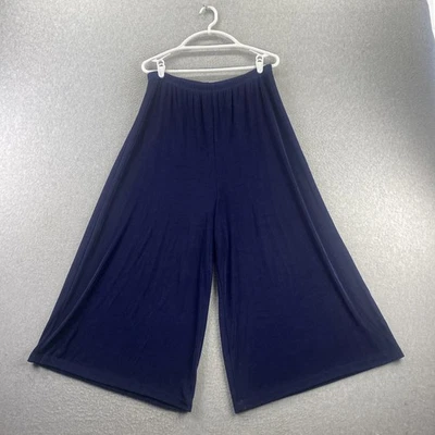 Slinky Brand Wide Leg Palazzo Pants Large Navy Blue  Stretch Knit Pull On 15x23 - Image 1 of 4