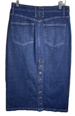 GAP Denim Blue Jean Maxi Midi Skirt Size 4 P 27" Back Button Down Slit Y2K Boho - Image 1 of 4