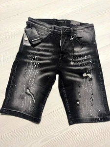 Dsquared2 Shorts Womens Size 29 Black Denim Splatter Paint Distressed 10" Inseam - Picture 1 of 17