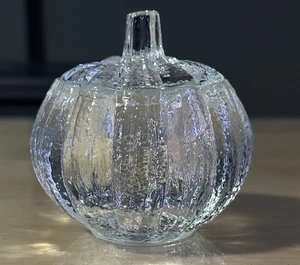 AVON 1982 Pumpkin Fall Harvest Glow Candle Crystal Glass Jar w/Lid - NO CANDLE - Picture 1 of 5