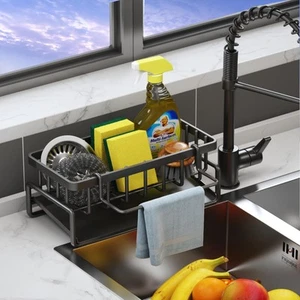 Sponge Holder for Kitchen Sink, Sink Caddy Rustproof 304 Black - Picture 1 of 6