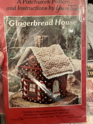 Quilted Yours Truly Gingerbread House Christmas Pattern 70s 80s Retro Fabric - Image 1 of 4