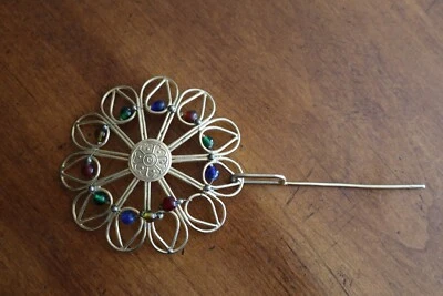 Pinza para el pelo bareta jaula cola de caballo tono dorado vintage metal grande 4" diámetro Foto 1 de 4