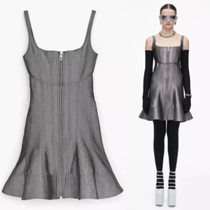 Marc Jacobs The Bustier Fluted Silver Reflective Dress Size 12 - Picture 1 of 5