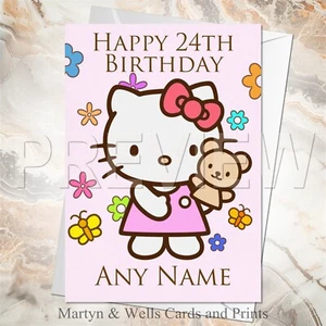 Hello Kitty birthday card. 5x7 inches. for women. Personalised, plus envelope. - Picture 1 of 6