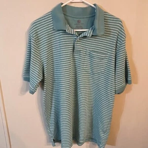 COVINGTON LARGE (42-44) Blue/ White STRIPE SHORT SLEEVE COLLARED KNIT POLO SHIRT - Picture 1 of 5