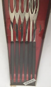 NOS Vintage Spring Switzerland Set of 6 Fondue Forks 10” Original Box #9038 MCM
