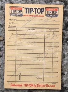 Vintage Tip-Top Bread Receipt 1940's Used Written On Original Used Ward Baking - Picture 1 of 4