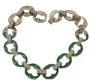 Kirks Folly OVAL Rhinestone Heavy  Necklace Green Christmas Never Worn NEW - Picture 1 of 2