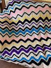 NEW HANDMADE crocheted afghan blanket throw Approx 58”x41”, Zigzag