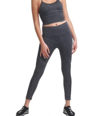 Vintage DKNY SPORT Seamless High Waist Rib Leggings Small Washed Black NWT $60 - Image 1 of 4