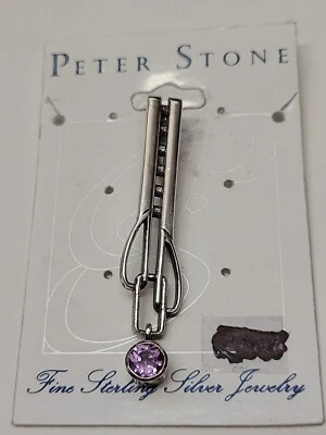 New Vintage Sterling Silver Peter Stone Abstract Elongated Pendant With Amethyst - Image 1 of 4